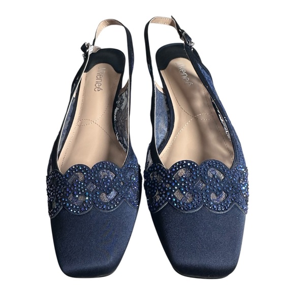 J.Renee Faleece Blue Satin Lace Rhinestone Slingback Heels Size 12 - Picture 3 of 11